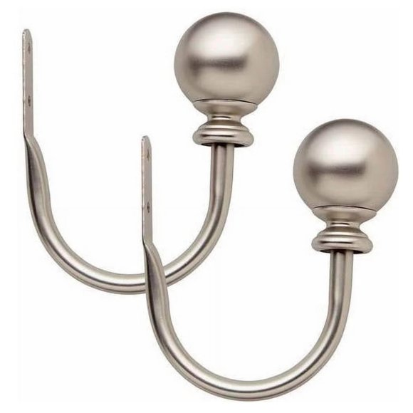 Bali Satin Nickel Ball Drapery Holdbacks Pair Silver Curtain Drapes Hardware NIP - Picture 1 of 7